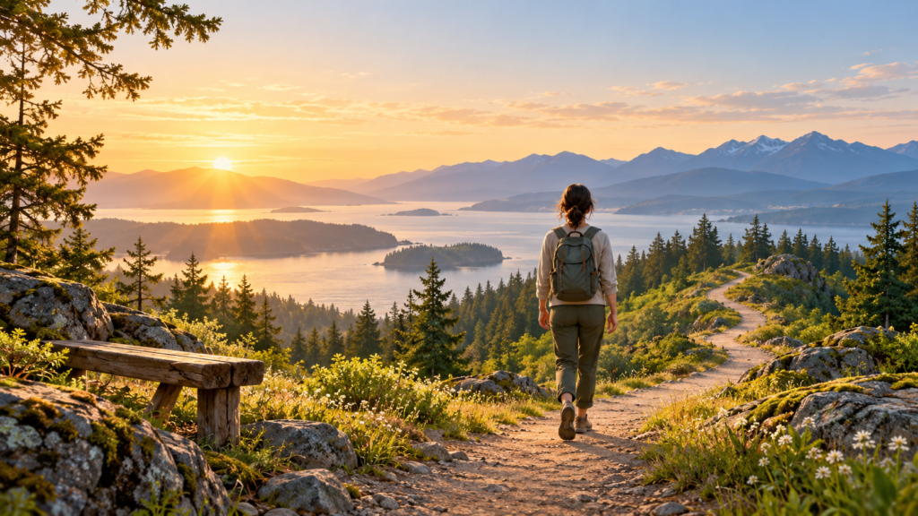 Person walking a trail at sunrise, representing the gradual process of rebuilding life after leaving Shincheonji.