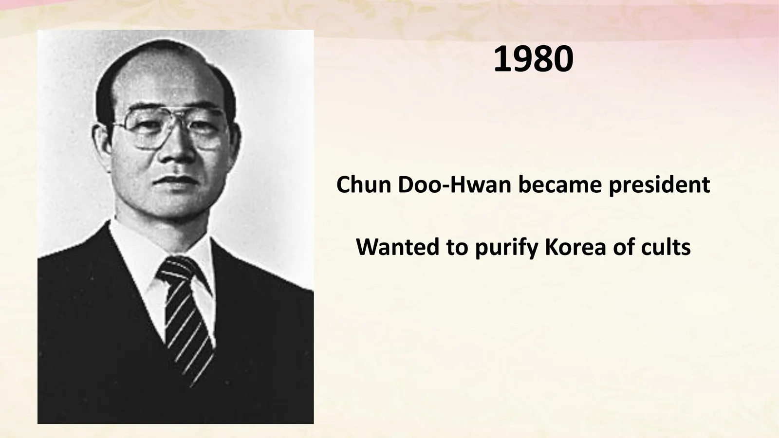 Training-deck page headed 1980 with a portrait of Chun Doo-hwan.